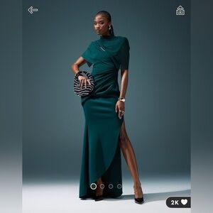 ASOS DESIGN draped mesh shoulder pad premium maxi dress in forest green, size 6